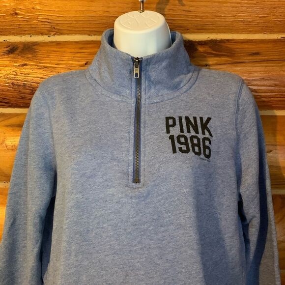 Victoria’s Secret PINK Half Zip Heather Blue Pullover Sweatshirt Small - Picture 5 of 7